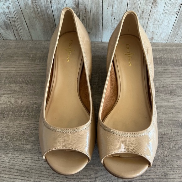 Cole Haan Shoes - Cole Haan Nike Air Open Toe Wedge Tan Heels Size 8